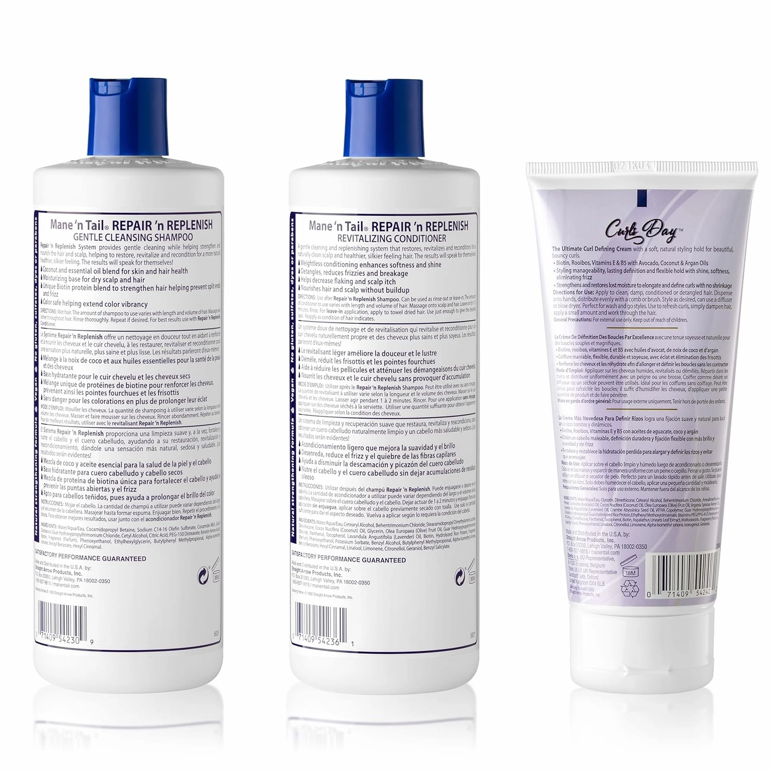 Mane ’n Tail Sulfate Free Repair ’n Replenish (15.2 Set w Defining) Gentle Cleaning And Replenishing System For Natural And Curly Hair Curl Defining Vegan Formula