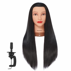 Mannequin Head with Hair 26"-28" Synthetic Fiber Hair Styling Training Head Manikin Cosmetology Doll Head for Wigs Free Clamp Stand (Black)