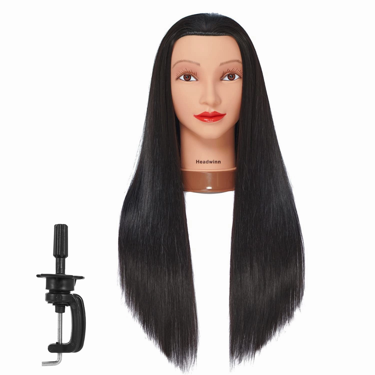 Mannequin Head with Hair 26"-28" Synthetic Fiber Hair Styling Training Head Manikin Cosmetology Doll Head for Wigs Free Clamp Stand (Black)