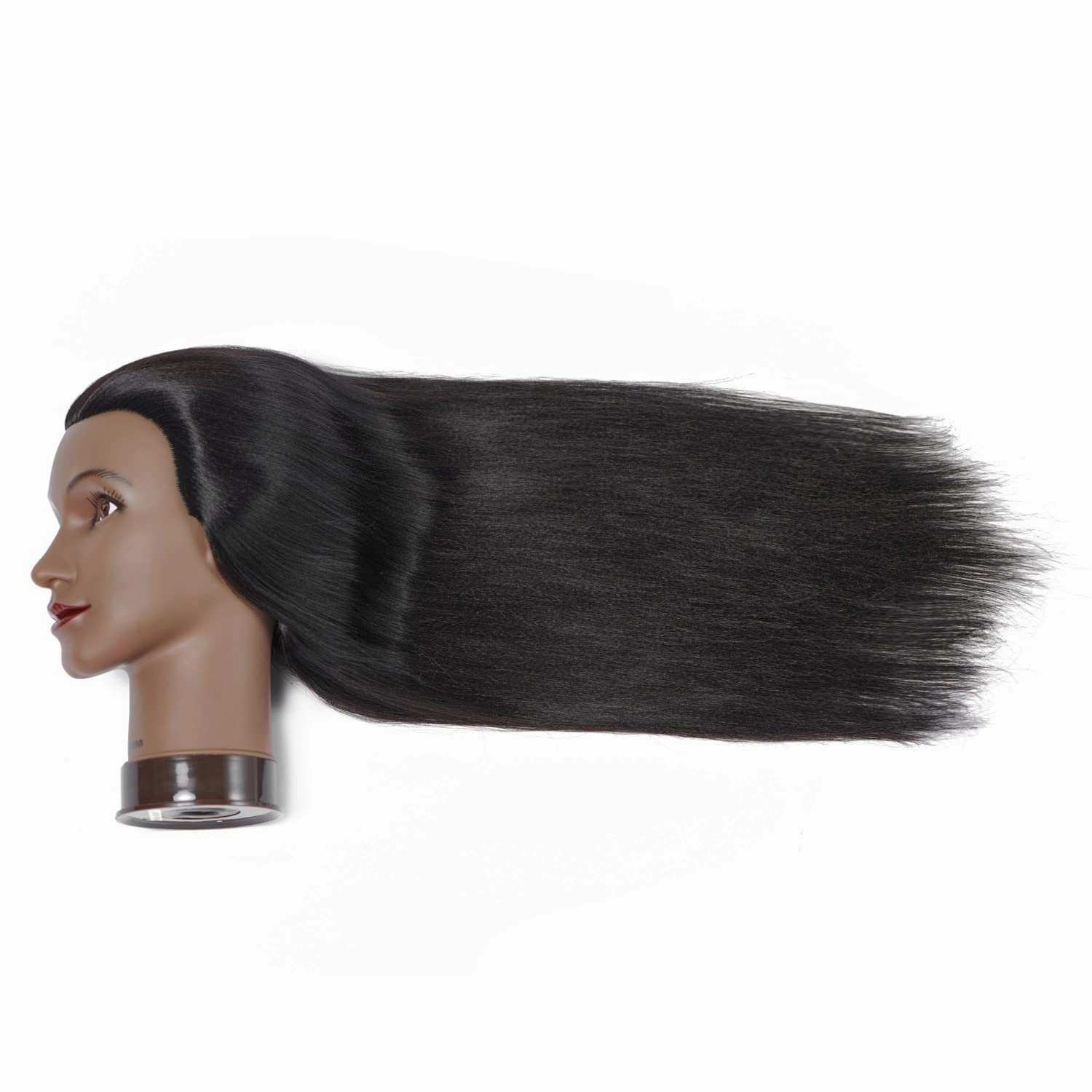 Mannequin Head with Hair 26"-28" Synthetic Fiber Hair Styling Training Head Manikin Cosmetology Doll Head for Wigs Free Clamp Stand (Yaki Black)