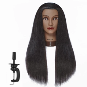 Mannequin Head with Hair 26"-28" Synthetic Fiber Hair Styling Training Head Manikin Cosmetology Doll Head for Wigs Free Clamp Stand (Yaki Black)
