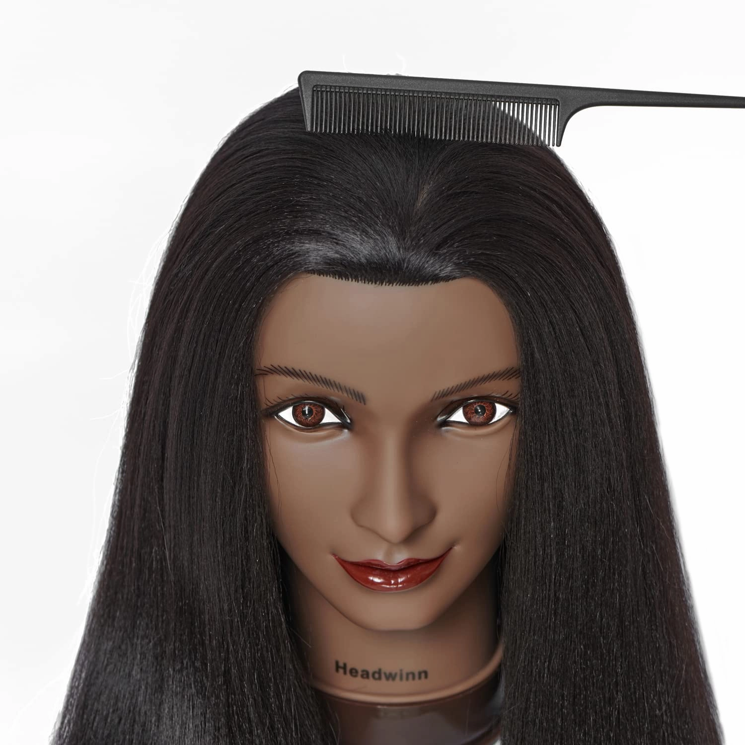 Mannequin Head with Hair 26"-28" Synthetic Fiber Hair Styling Training Head Manikin Cosmetology Doll Head for Wigs Free Clamp Stand (Yaki Black)