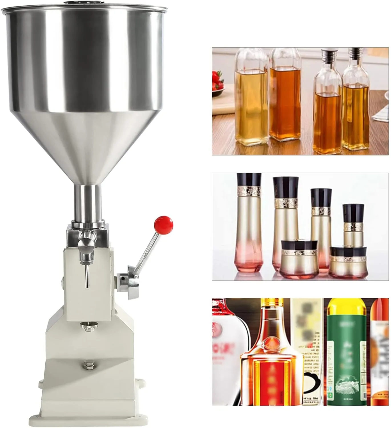 Manual Liquid Filling Machine, Stainless Steel Filling Machine with 10L Hopper, Manual Paste Liquid Bottle Filling Machine for Cream Shampoo Cosmetic