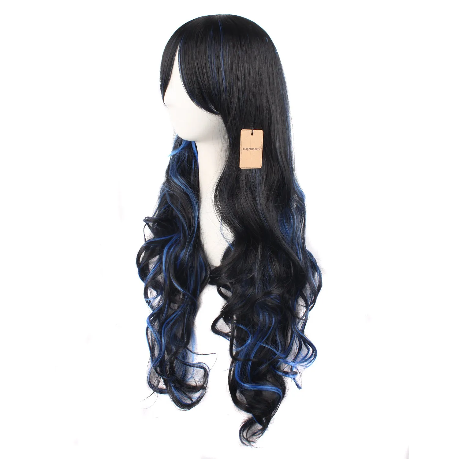MapofBeauty Multi-color Lolita Long Curly Clip on Ponytails Cosplay Wig (Black/Blue)