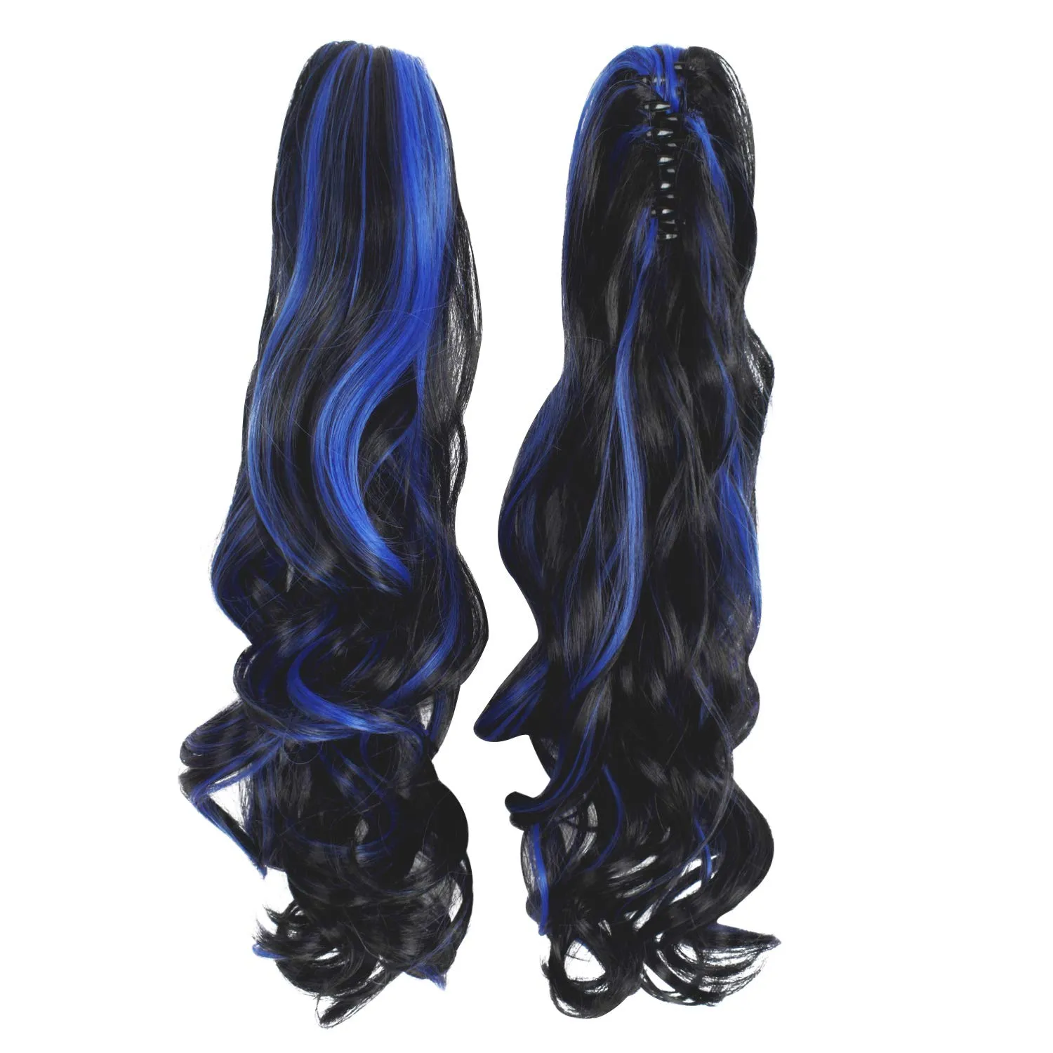 MapofBeauty Multi-color Lolita Long Curly Clip on Ponytails Cosplay Wig (Black/Blue)