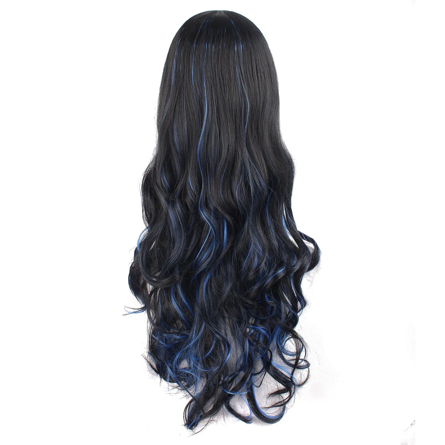 MapofBeauty Multi-color Lolita Long Curly Clip on Ponytails Cosplay Wig (Black/Blue)