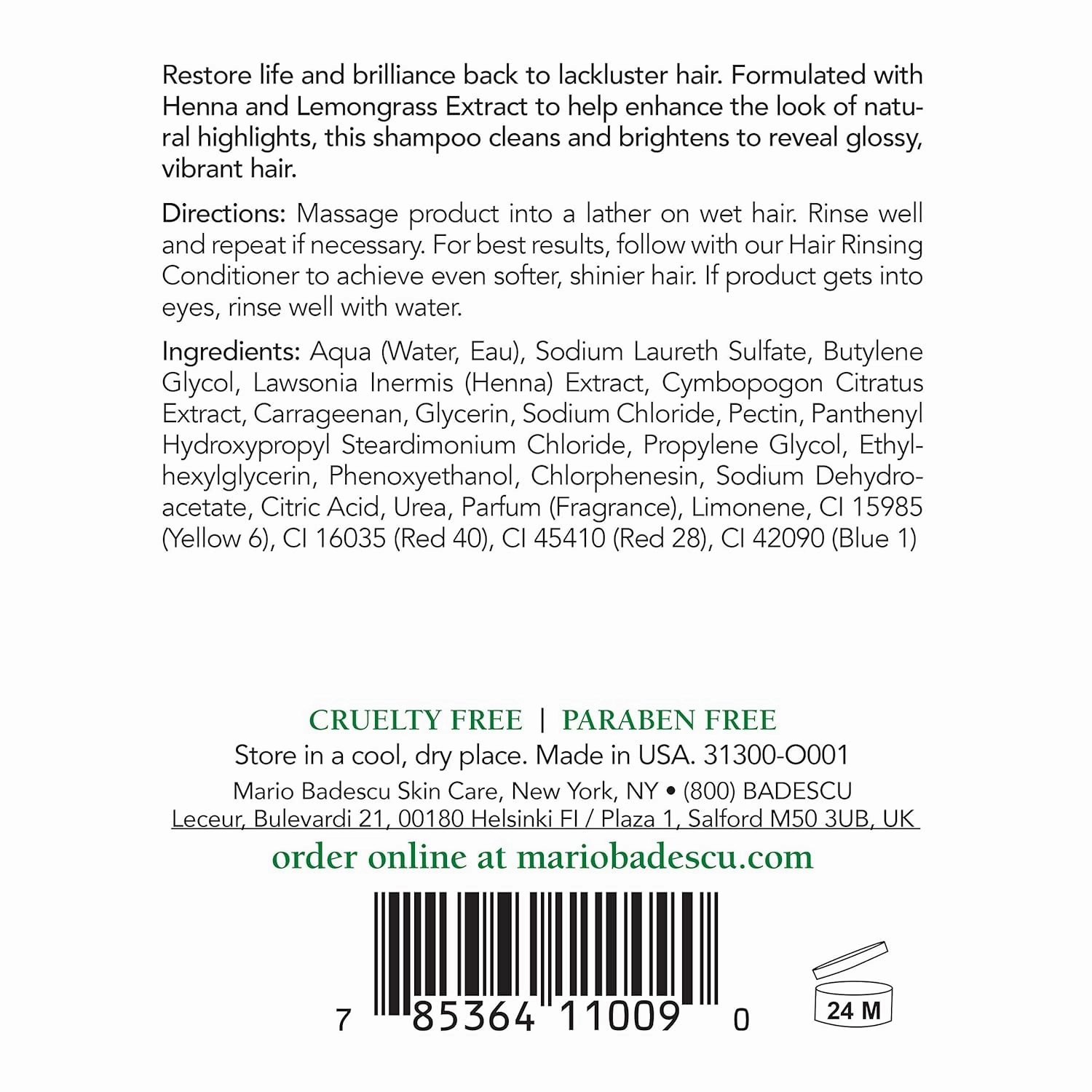Mario Badescu Henna & Seamollient Hair Shampoo for Men & Women - Moisturizing Shampoo with Seaweed, Glycerin and Lemongrass Extracts - Adds Volume and Visibly Enhances Hair Tone and Natural Highlights
