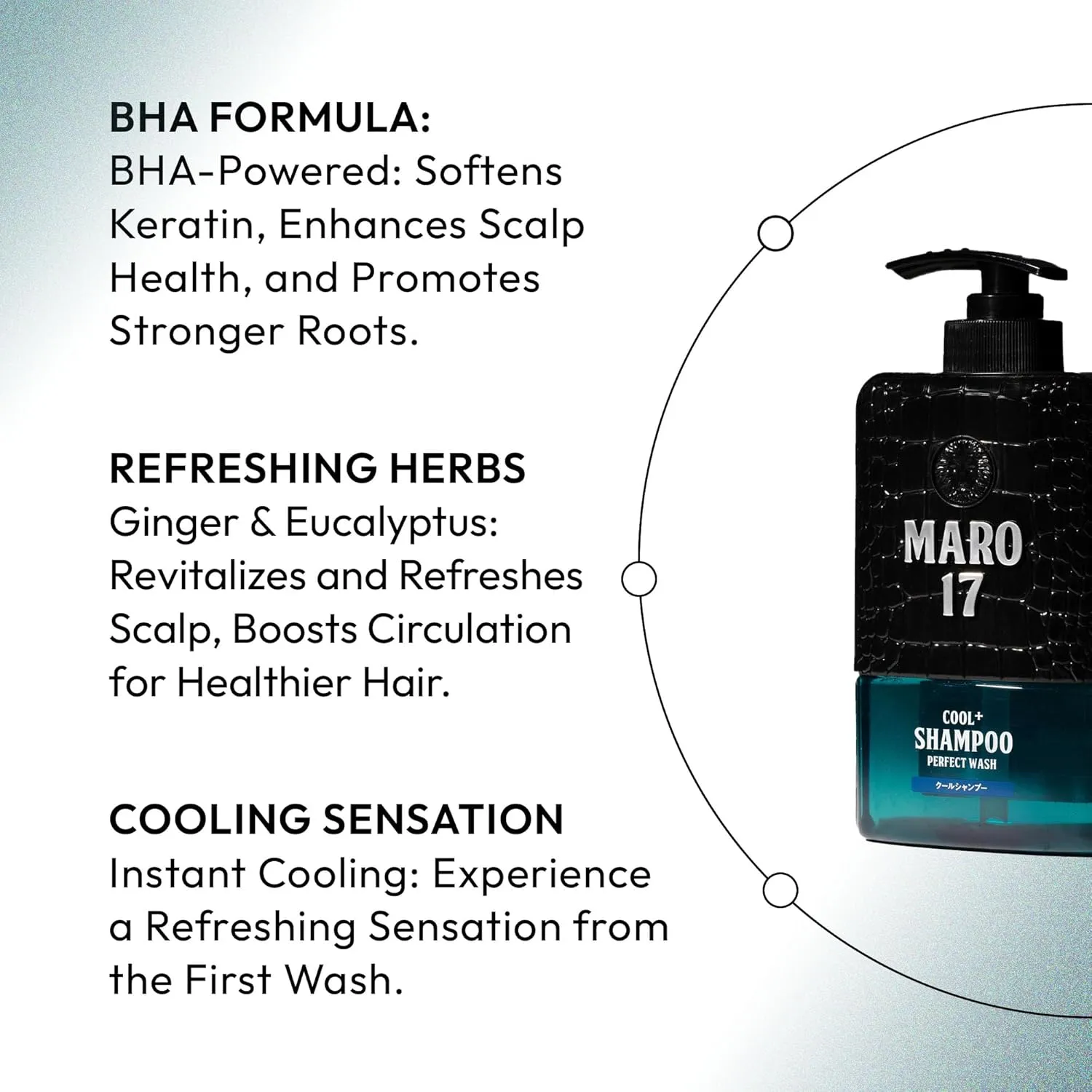 MARO17 Japan's #1 Cool  Shampoo Perfect Wash - Original Cool Formula for Deep Cleansing - Sulfate Free   DHT Blocker Anti Dandruff Shampoo for Men with BHA Formula - Repairs Damage For Thicker Hair