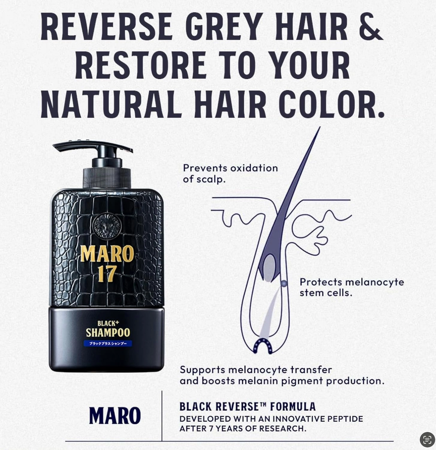 MARO17 Black  Shampoo and Anti-Gray Collagen Shot - Reduce Gray Hair Appearance - Apple Stem Cells & Bamboo Cells - Promotes Hair Growth, Strengthens Keratin & Prevents Greying - Black Shampoo for Men