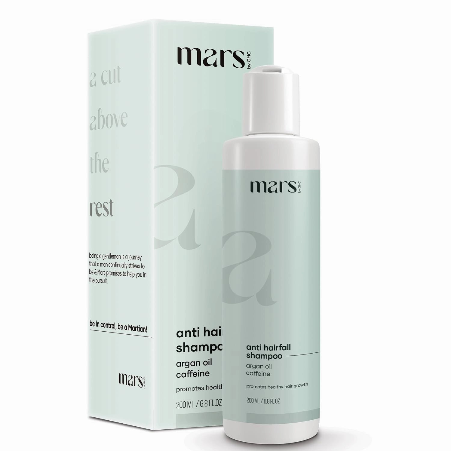 mars by GHC Anti Hair Fall Shampoo, For Hairfall & Stronger Hair Growth, Powered With Aloe Vera, Argan Oil & Caffeine | Paraben, Sls & Sulphate Free 200 Ml