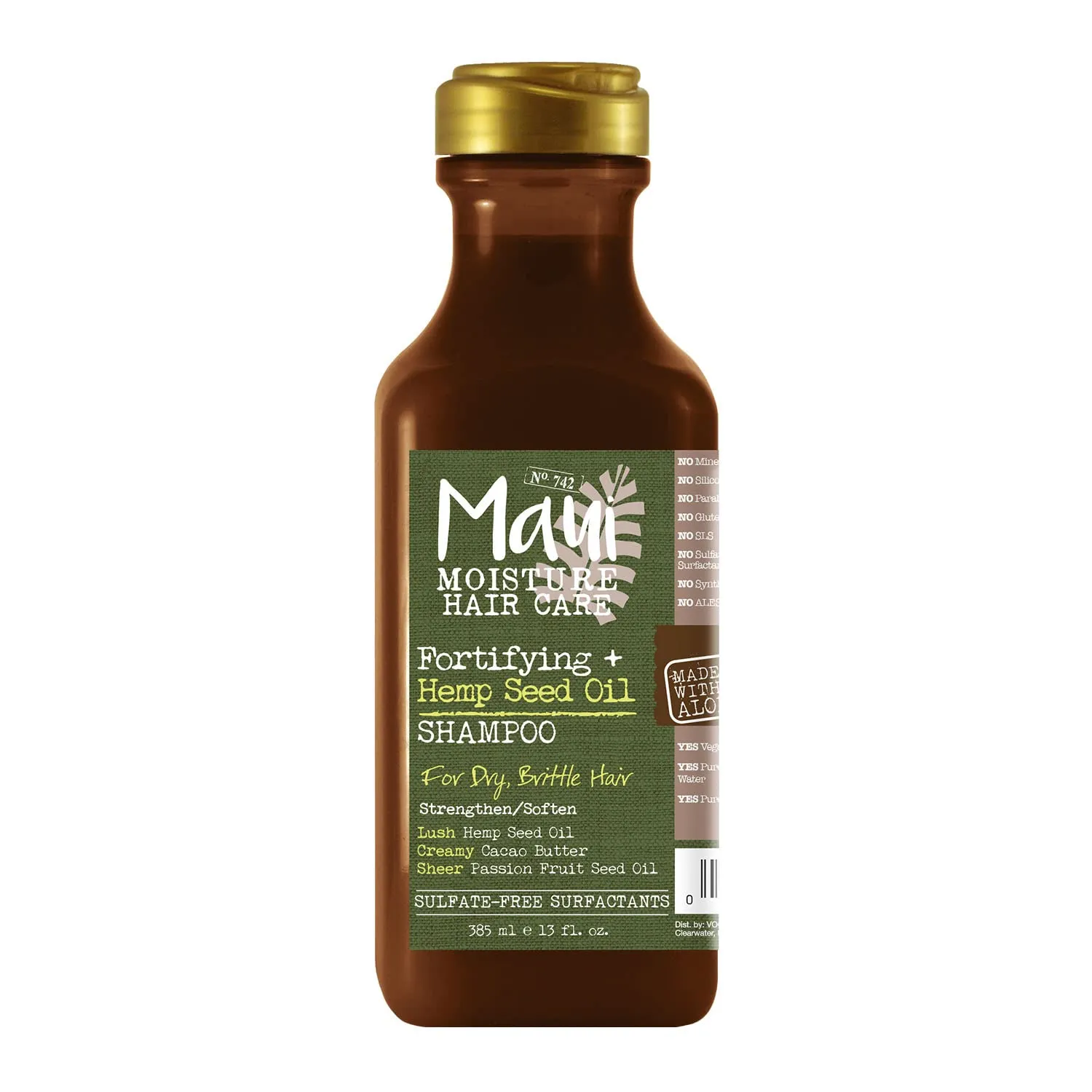 Maui Moisture Fortifying   Hemp Seed Oil Hydrating Vegan Shampoo for Dry Hair SiliconeFree SulfateFree Surfactant Aloe Shampoo to Strengthen Weak or Brittle Hair, 13 Fl Oz