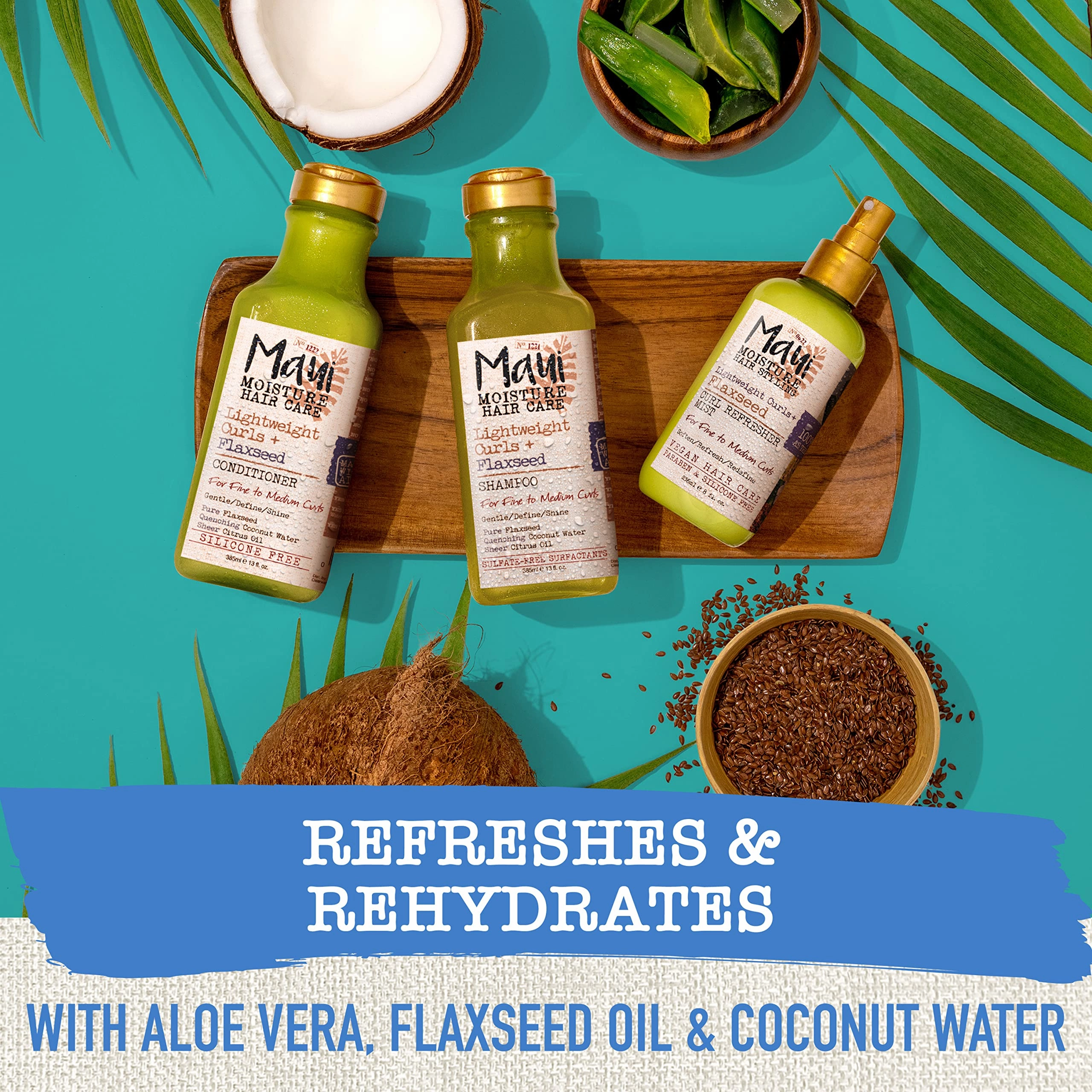 Maui Moisture Lightweight Curls   Flaxseed Shampoo, Paraben Free, Silicone Free, 13 Fl Oz,Green