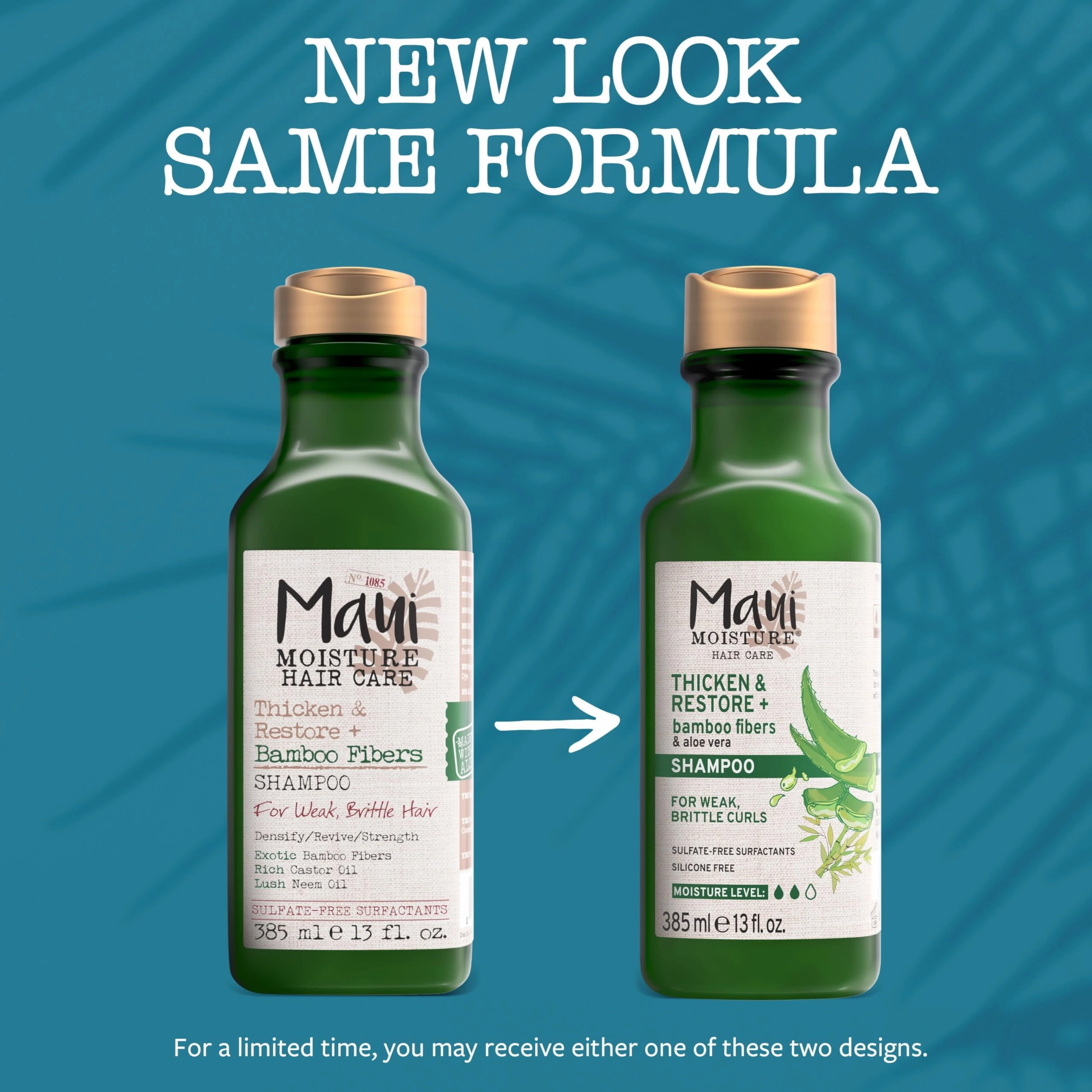 Maui Moisture Thicken & Restore   Bamboo Fibers Strengthening Shampoo to Soften Transitioning or Natural Hair & Renew Brittle Hair, Vegan, Silicone & Paraben-Free, 13 fl oz