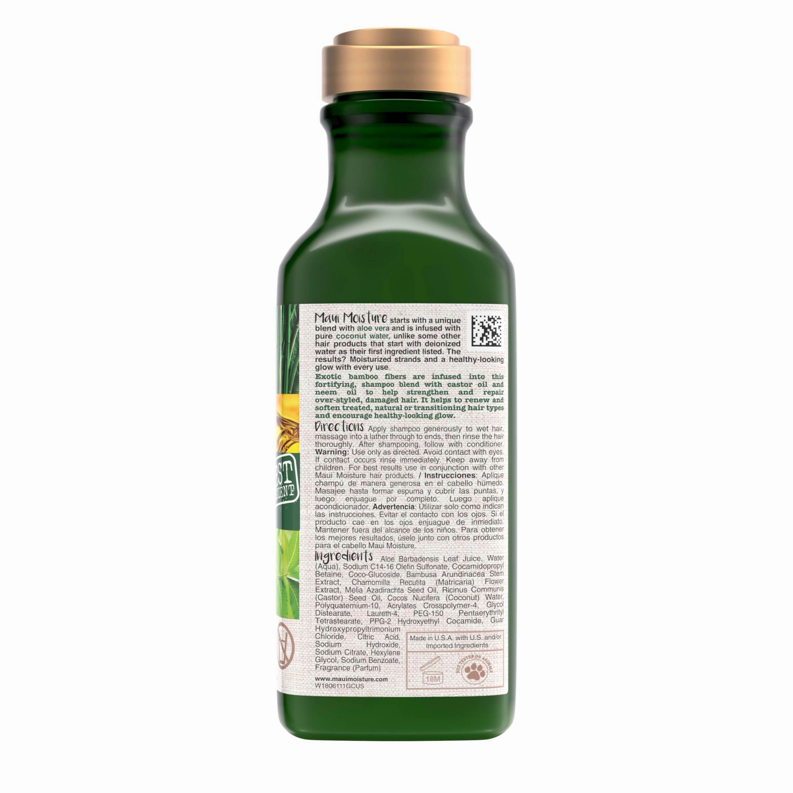 Maui Moisture Thicken & Restore   Bamboo Fibers Strengthening Shampoo to Soften Transitioning or Natural Hair & Renew Brittle Hair, Vegan, Silicone & Paraben-Free, 13 fl oz