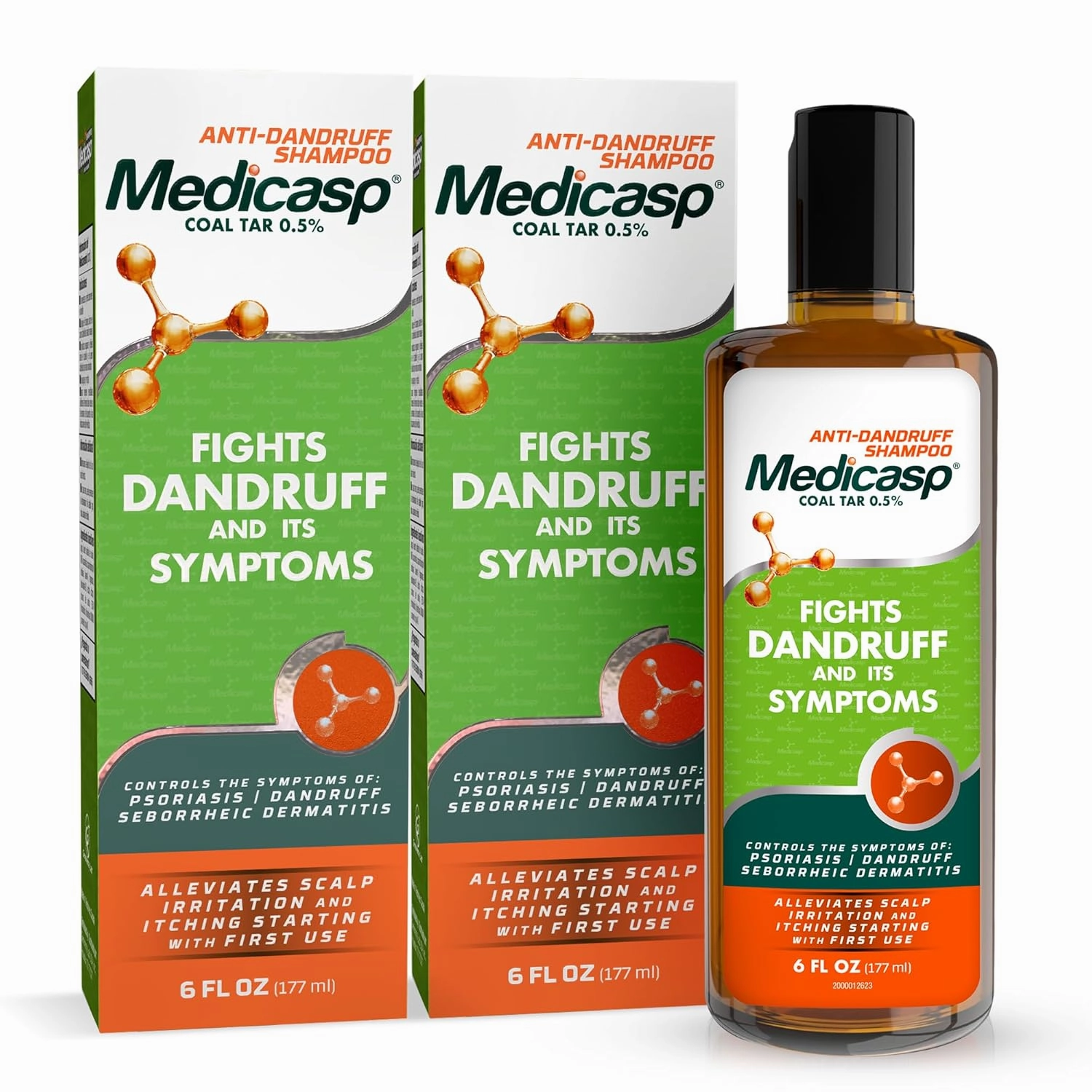 Medicasp Coal Tar Anti-Dandruff Shampoo, Alleviates Symptoms from 1st Wash, Treats Psoriasis, Seborrheic Dermatitis & Itchy Dry Scalp, Fights the Root Cause of Dandruff, Flakes Shampoo, 6 fl oz-2 Pack