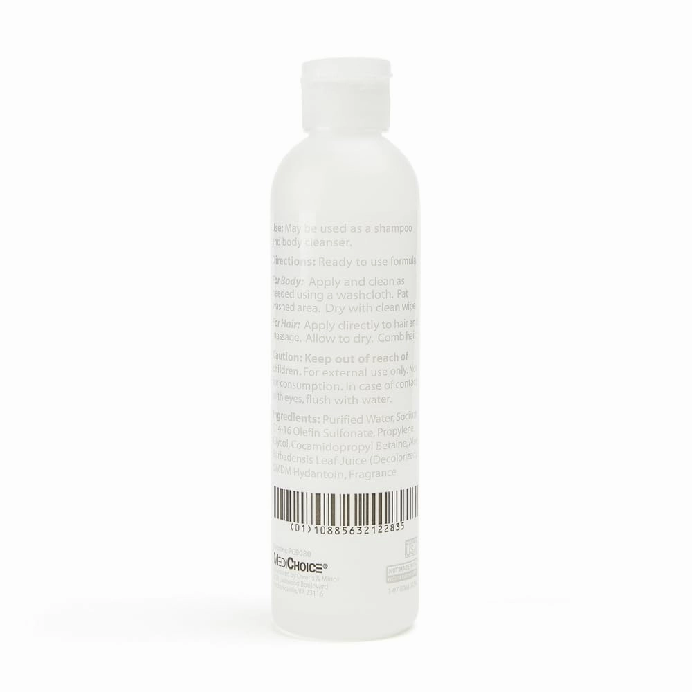 MediChoice No-Rinse Shampoo and Body Wash - Formula for Hair and Skin, Rinse Free and Easy to Use, Perfect for Travel 8 oz. PC9080 Case of 48