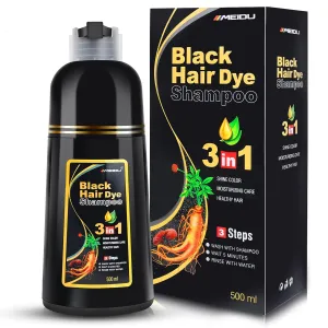 MEIDU Black Hair Dye Shampoo 3 in 1, Shampoo for Color Treated Hair 100% Gray Coverage for Women Men, Natural Herbal Ingredients Champu Para Canas pintar el pelo 500ml 1
