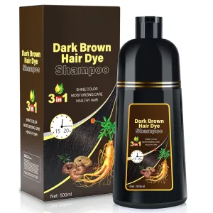 MEIDU Hair Dye Shampoo for Gray Hair, 3 in 1 Herbal Ingredients Natural Shampoo Hair Dye for Women Men, Grey Coverage 500ml (Dark Brown) 1