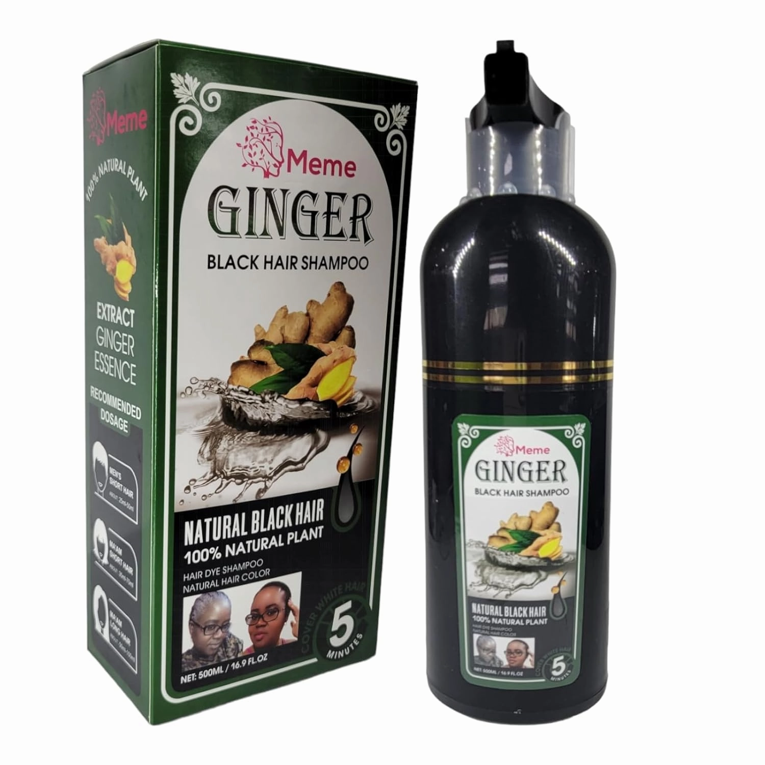 Meme Ginger Black Hair Shampoo -16.9 Fl. Oz Natural Black Hair - Plant based and Formulated with Natural Vegetable Oil - Protects Hair Damage and No Color Fading - GREAT for Men and Women