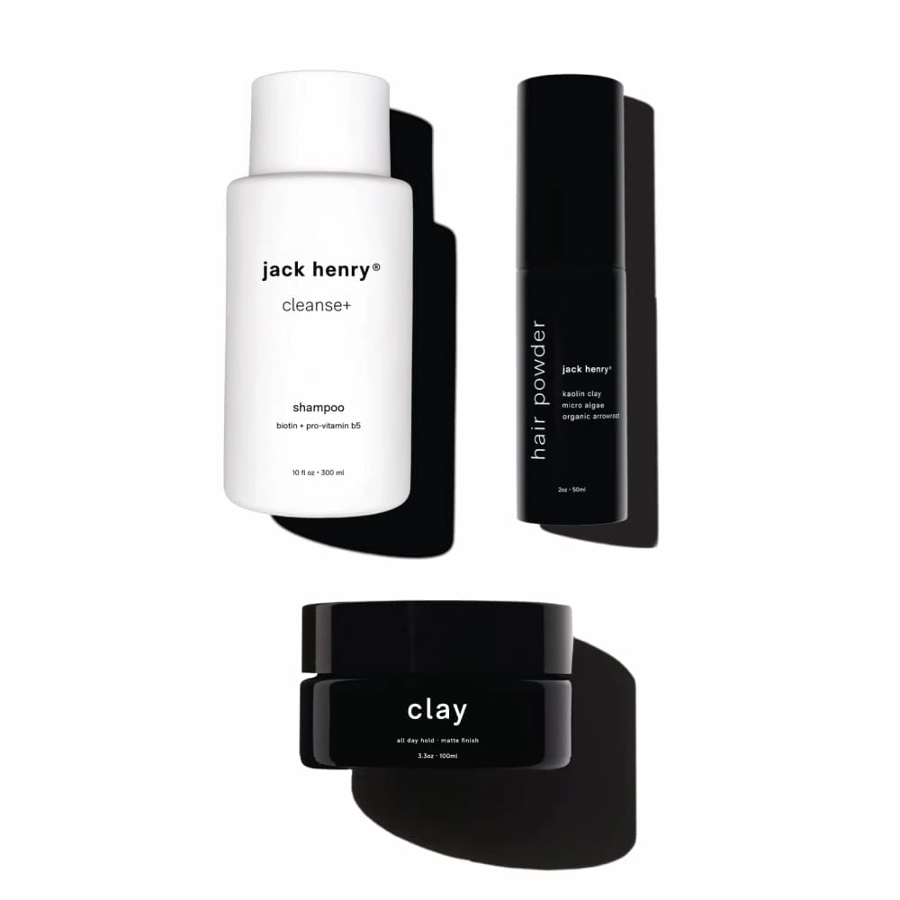 Men's 3-in-1 Hair Care Set - Hydrating Clay, Cleansing Shampoo & Volumizing Styling Powder with Beeswax, Coconut Oil & Kaolin Clay - Organic Products