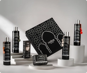 Men's Beauty Set with Argan Oil - Soap, Shampoo, Shower Gel, Shaving Gel, Aftershave & Handmade Brush - All Skin/Hair Types - Vegan and Natural