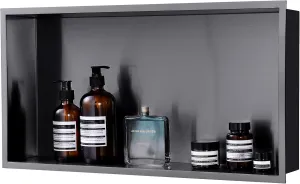 MENATT 24"x12" Stainless Steel Shower Niche - No Tile Needed Recessed Wall Shelf Waterproof Shower Storage Niche for Shower Wall Bathroom Organizer,Black