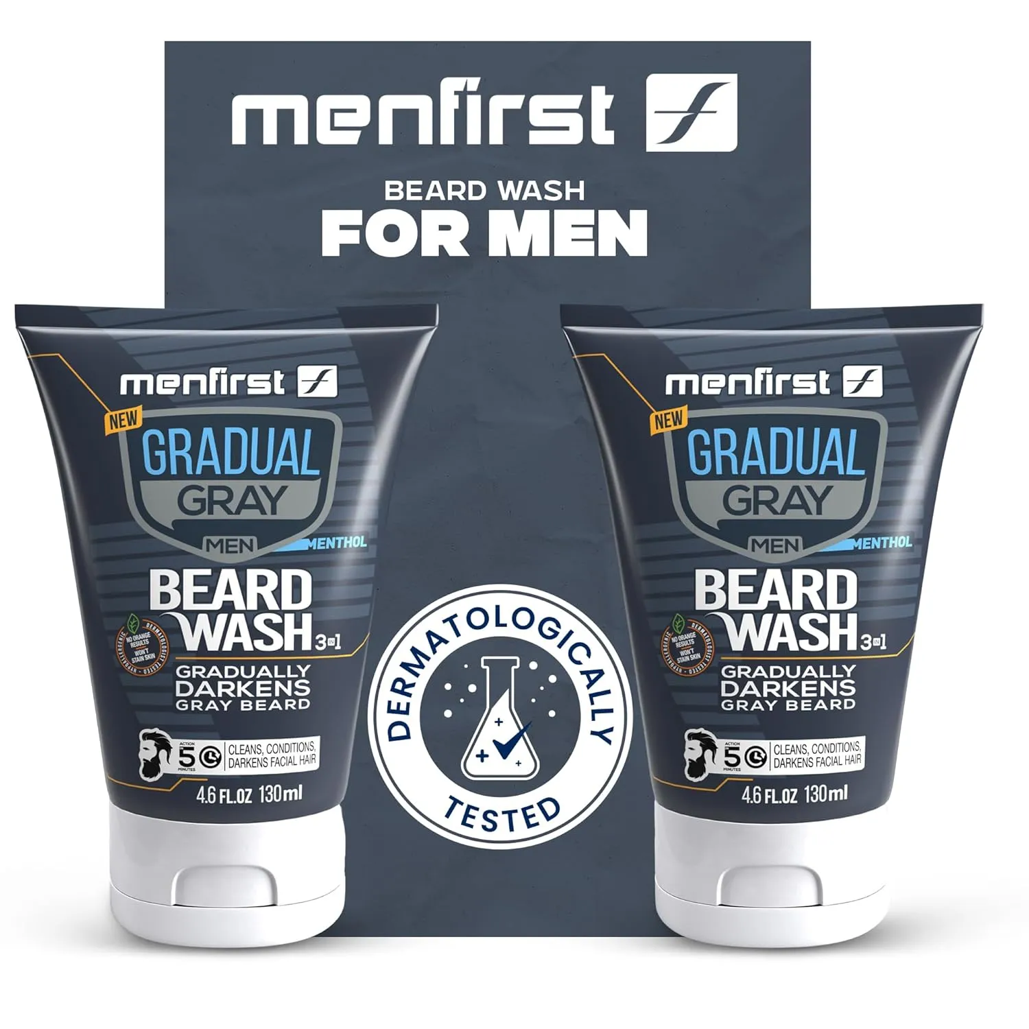MENFIRST Gradual Gray Darkening Beard Wash for Men - Dark Shades Beard Shampoo - Hypoallergenic, Harsh Chemical-Free, Dermatologist Tested Beard Dye - 4.6 Fl Oz (Pack of 1)