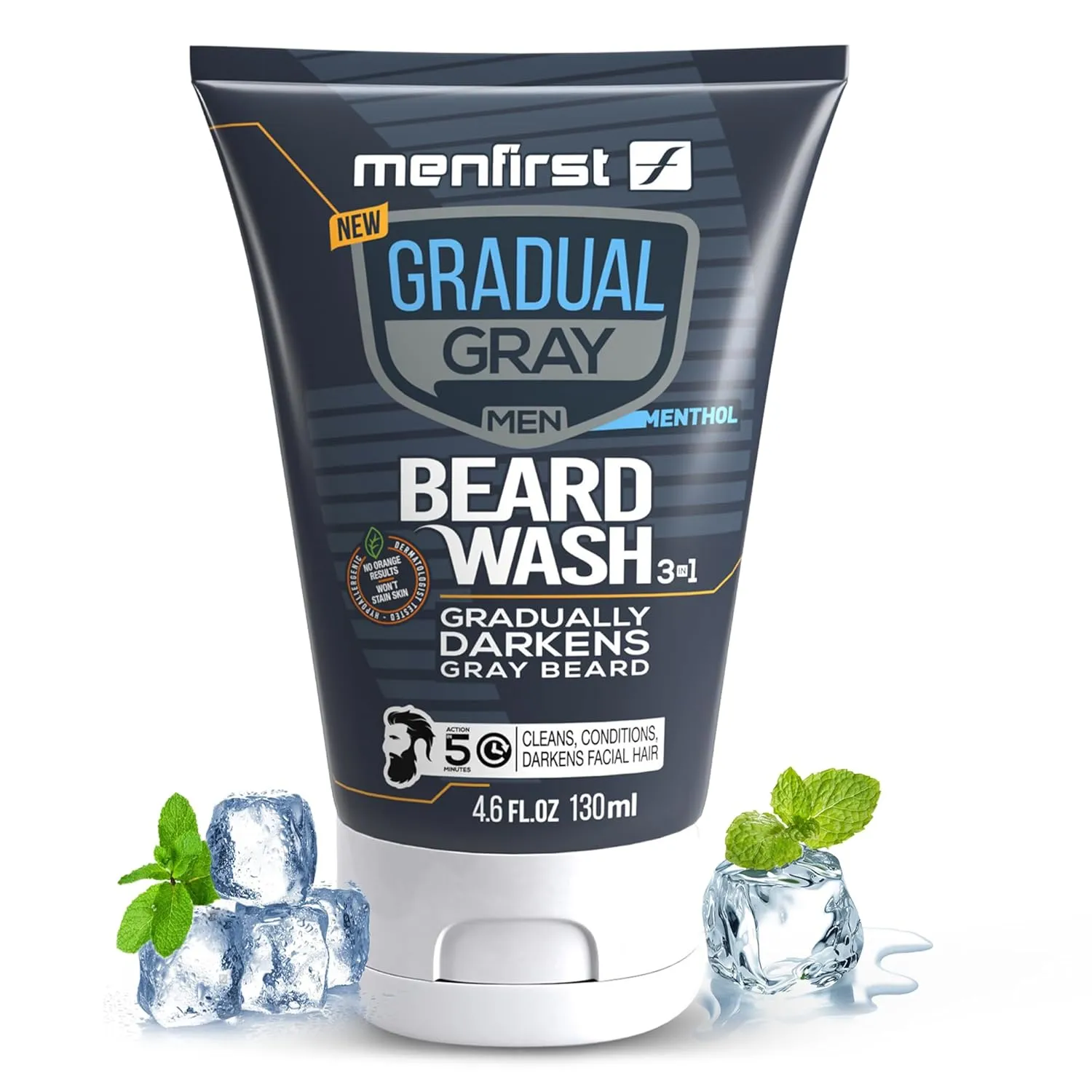 MENFIRST Gradual Gray Darkening Beard Wash for Men - Dark Shades Beard Shampoo - Hypoallergenic, Harsh Chemical-Free, Dermatologist Tested Beard Dye - 4.6 Fl Oz (Pack of 1)