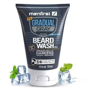 MENFIRST Gradual Gray Darkening Beard Wash for Men - Dark Shades Beard Shampoo - Hypoallergenic, Harsh Chemical-Free, Dermatologist Tested Beard Dye - 4.6 Fl Oz (Pack of 1)