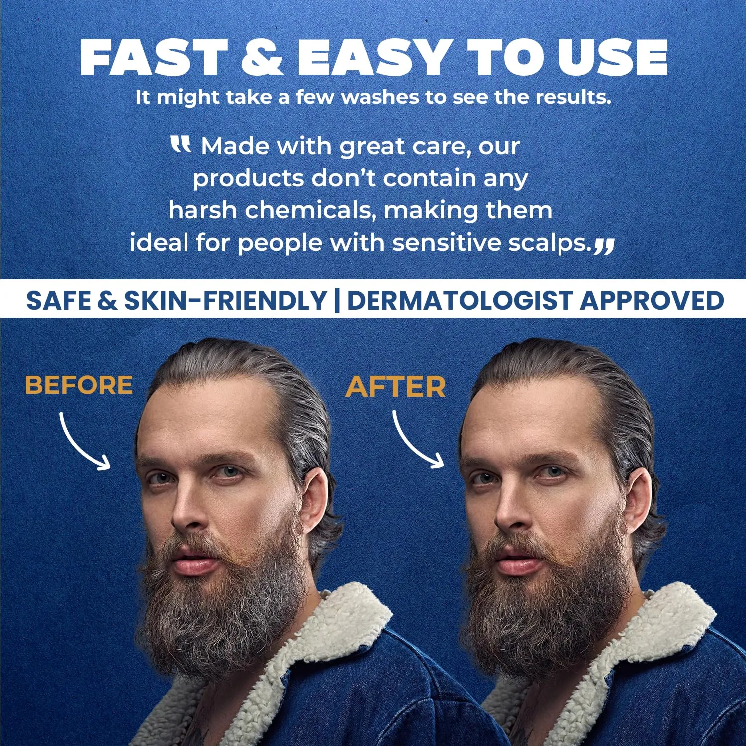 MENFIRST Gray Hair Darkening Shampoo - Gradual Hair Color for Gray Coverage, Hypoallergenic & Chemical-Free, Dark Shades