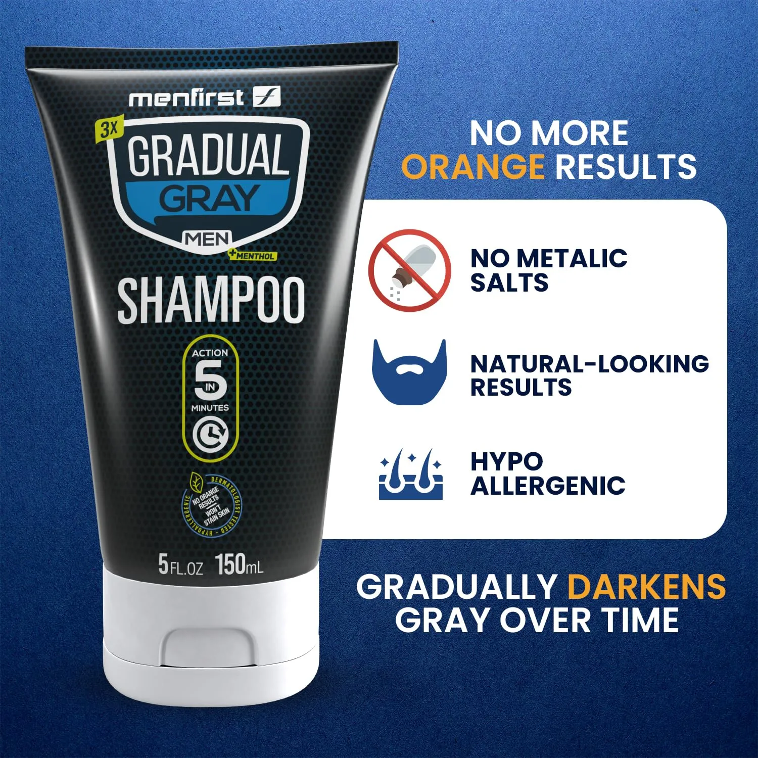 MENFIRST Gray Hair Darkening Shampoo - Gradual Hair Color for Gray Coverage, Hypoallergenic & Chemical-Free, Dark Shades