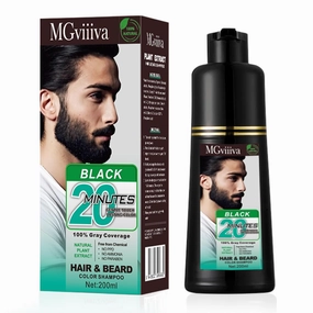 Mens Beard Dye for Men Black, Root Touch Up Beard & Mustache Coloring Natural-Looking Gray Coverage Hair & Beard Dye Shampoo, Simpler Hair Color for Men Beard Dye 200ml