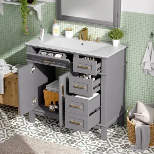 Merax Bathroom Vanity Set，Vanity Sinks Combo for Bathrooms,36" Bathroom Storage Vanity Cabinet with 2 Soft Closing Doors & Drawers,Solid Wood Frame