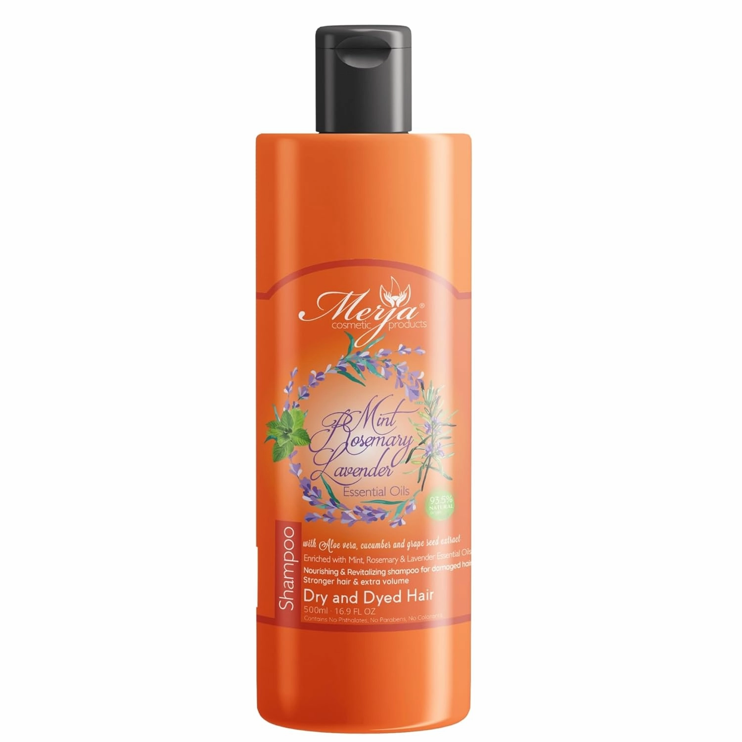 Merja Natural Shampoo for Dry and Dyed Hair, Mint Rosemary Lavender Essential Oils, 16.9 Fl Oz and Keratin Hair Mask with Aloe Vera, Honey, and Ginger, 8.41 Fl Oz