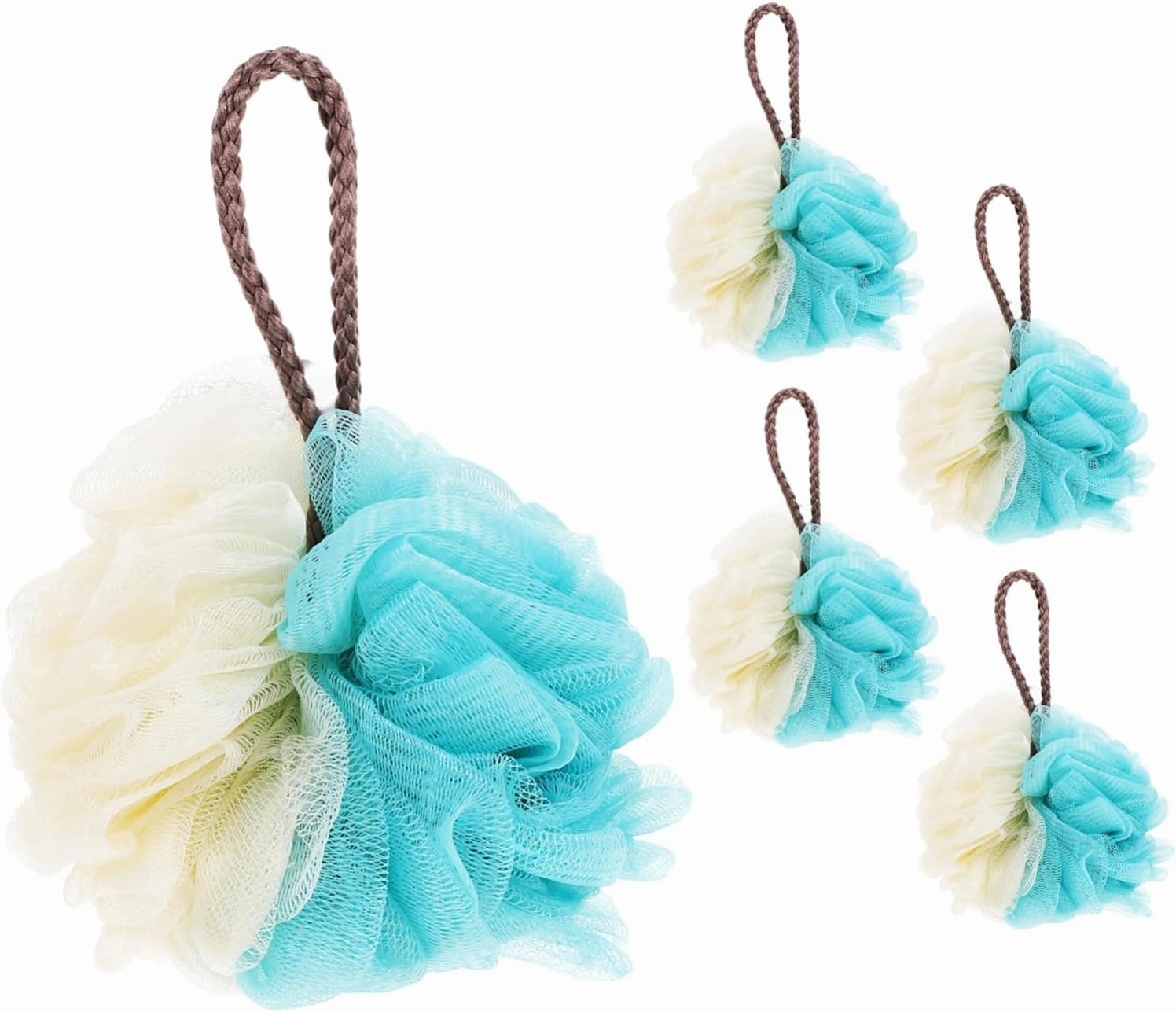 MERRYHAPY 5Pcs Bath Shower Sponge Extra Dual Color Exfoliating Loofah for Adults Soft Body Wash Scrubber for Comfortable Skin Cleansing and Relaxing