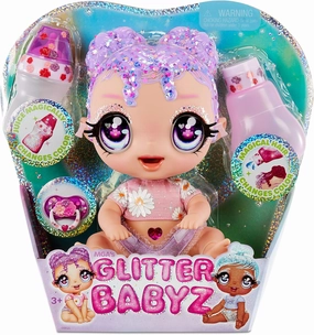 MGA Entertainment Glitter BABYZ Lila Wildboom Baby Doll with 3 Magical Color Changes, Purple Hair , Flower Outfit, Diaper, Bottle, Pacifier Gift for Kids, Toy for Girls Boys Ages 3 4 5  Years Old