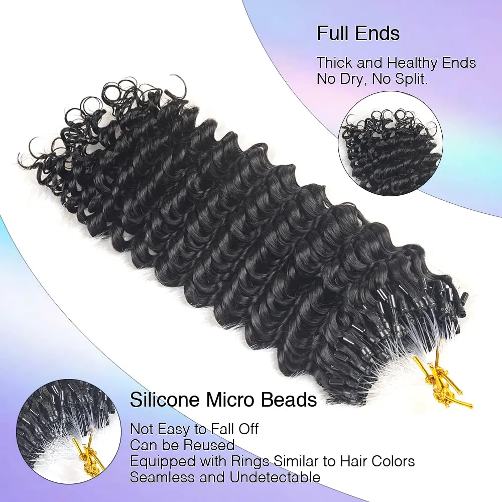 Micro Loop Human Hair Extensions for Black Women Deep Curly Natural Black Real Human Hair Micro Ring Hair Extensions 100 Strands 20 Inches