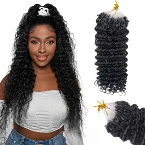 Micro Loop Human Hair Extensions for Black Women Deep Curly Natural Black Real Human Hair Micro Ring Hair Extensions 100 Strands 20 Inches