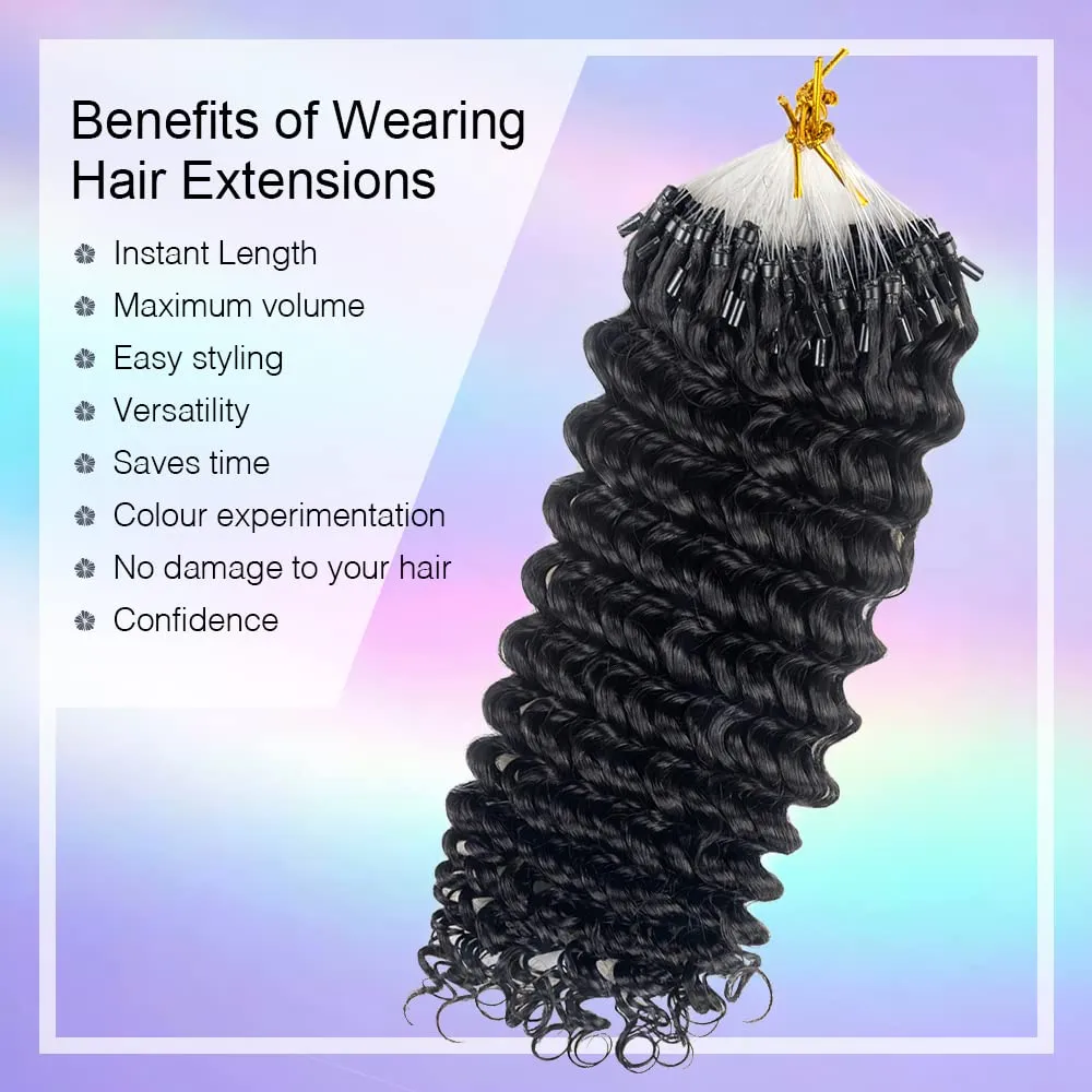 Micro Loop Human Hair Extensions for Black Women Deep Curly Natural Black Real Human Hair Micro Ring Hair Extensions 100 Strands 20 Inches