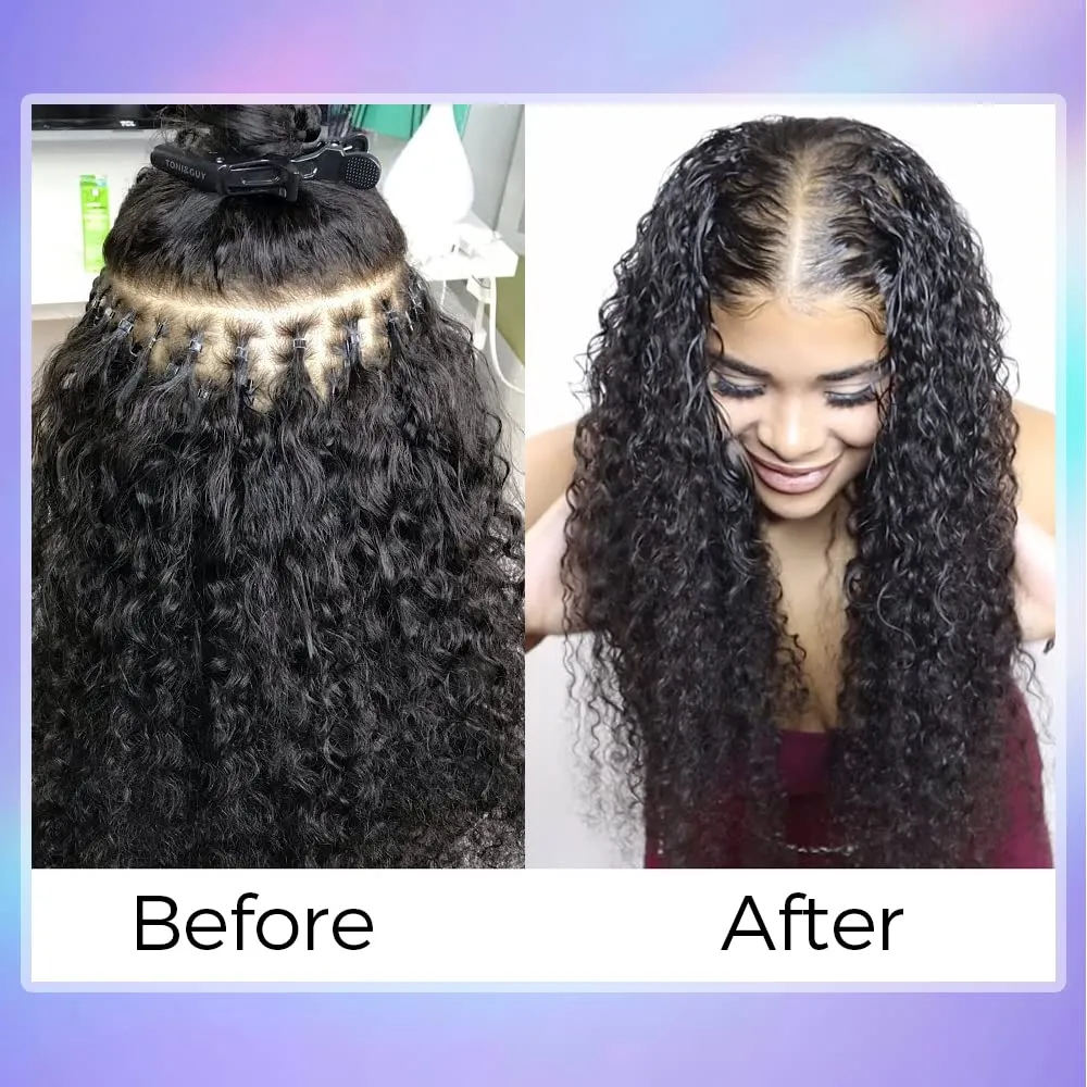 Micro Loop Human Hair Extensions for Black Women Deep Curly Natural Black Real Human Hair Micro Ring Hair Extensions 100 Strands 20 Inches