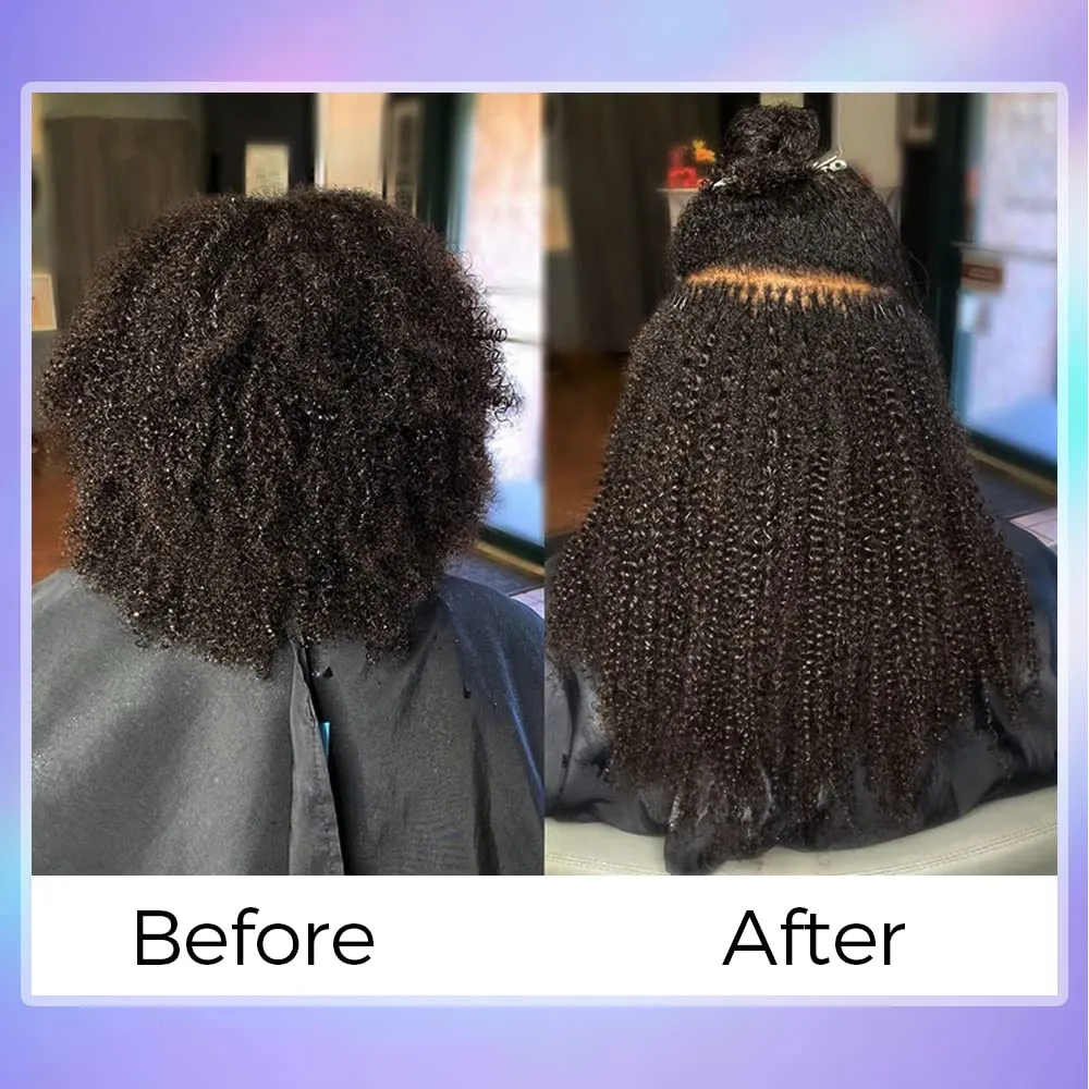 Microlink Hair Extensions Human Hair for Black Women Afro Kinky Curly Microlinks Human Hair Natural Black Brazilian Remy Hair Microlinks Hair Extensions 100 Strands 20 Inches