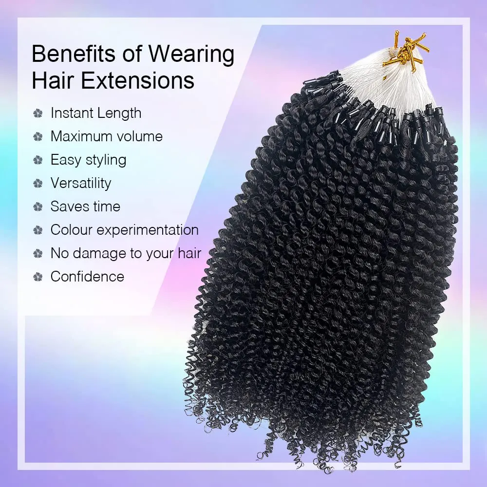 Microlink Hair Extensions Human Hair for Black Women Afro Kinky Curly Microlinks Human Hair Natural Black Brazilian Remy Hair Microlinks Hair Extensions 100 Strands 20 Inches