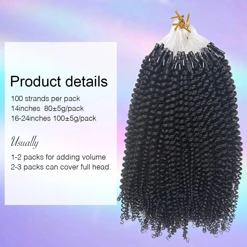 Microlink Hair Extensions Human Hair for Black Women Afro Kinky Curly Microlinks Human Hair Natural Black Brazilian Remy Hair Microlinks Hair Extensions 100 Strands 20 Inches