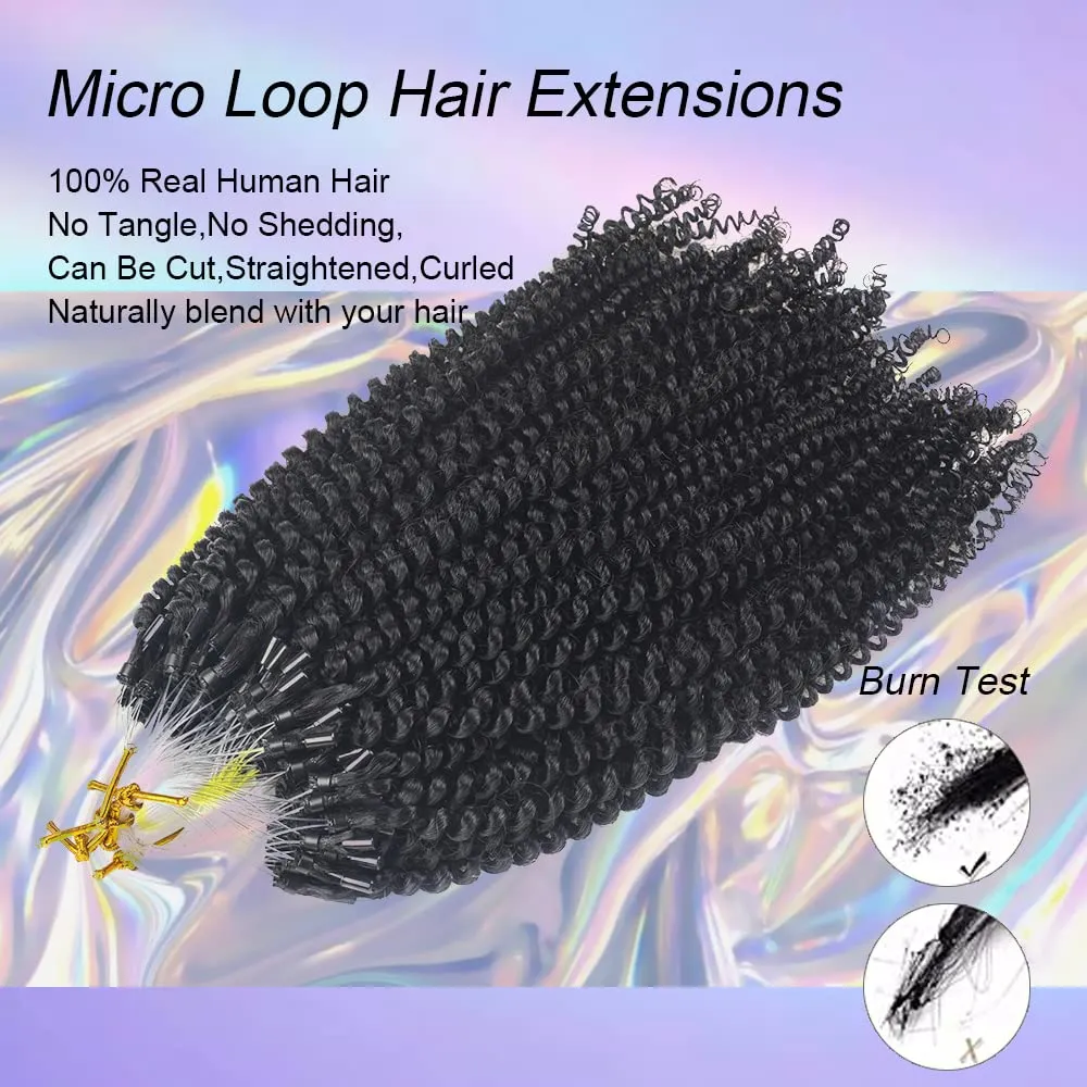 Microlink Hair Extensions Human Hair for Black Women Afro Kinky Curly Microlinks Human Hair Natural Black Brazilian Remy Hair Microlinks Hair Extensions 100 Strands 20 Inches