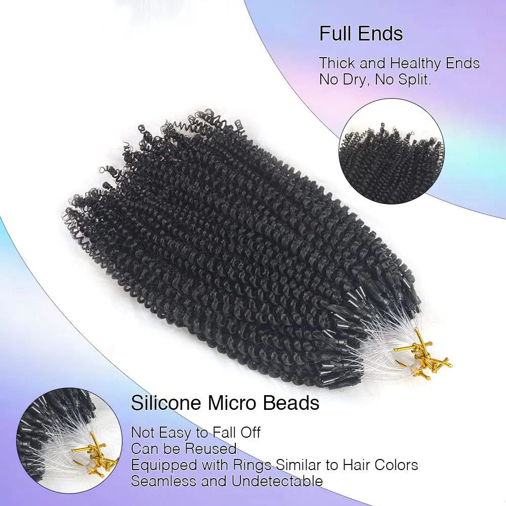 Microlink Hair Extensions Human Hair for Black Women Afro Kinky Curly Microlinks Human Hair Natural Black Brazilian Remy Hair Microlinks Hair Extensions 100 Strands 20 Inches