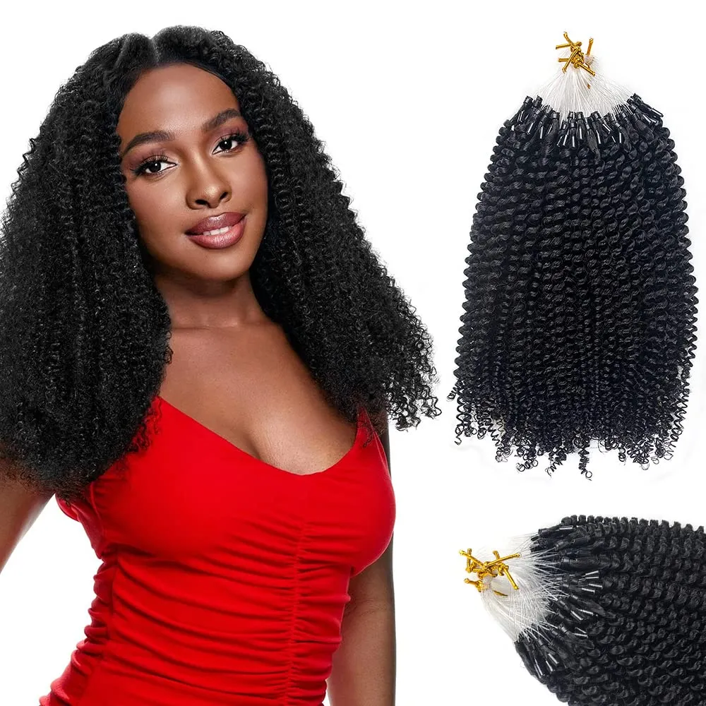 Microlink Hair Extensions Human Hair for Black Women Afro Kinky Curly Microlinks Human Hair Natural Black Brazilian Remy Hair Microlinks Hair Extensions 100 Strands 20 Inches