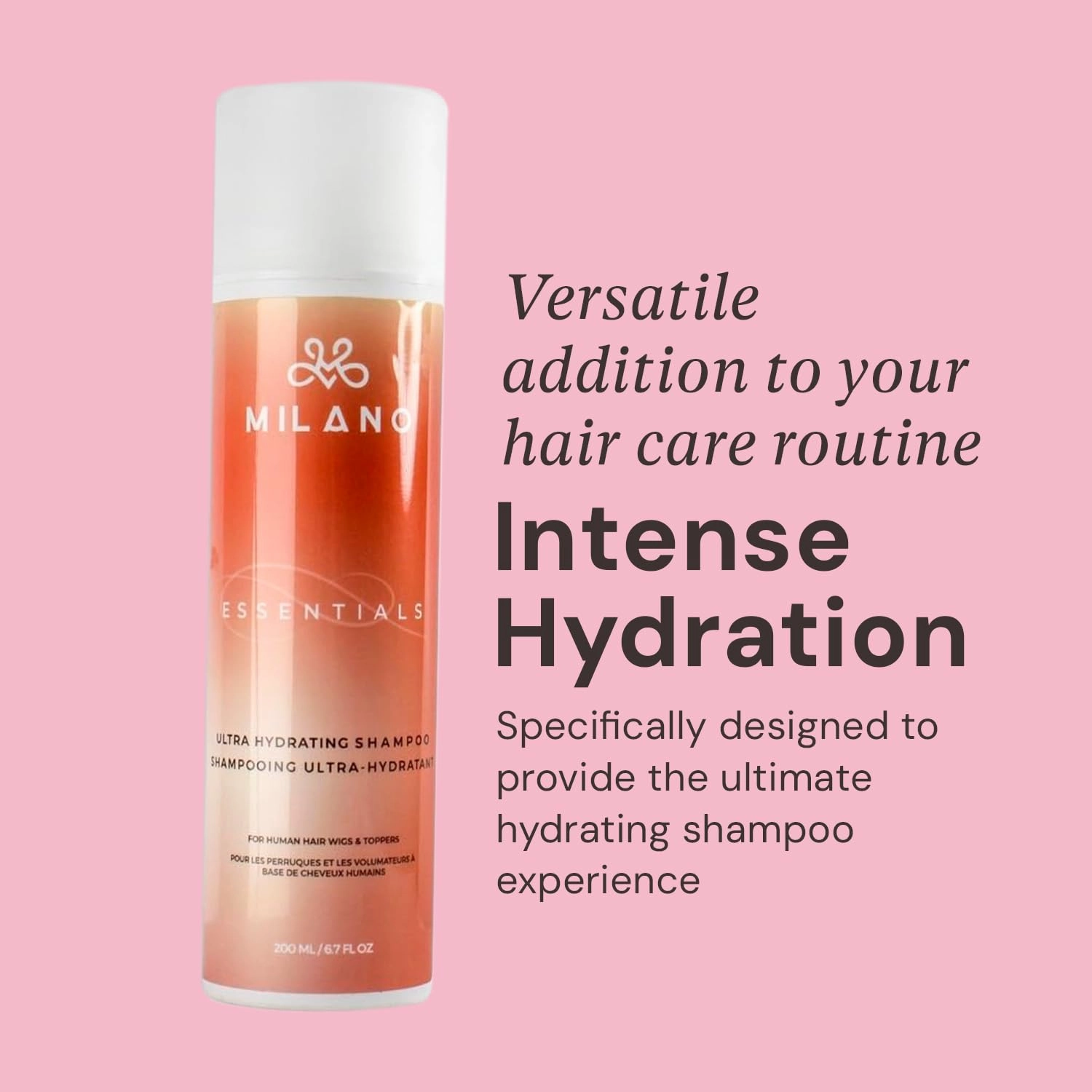 MILANO COLLECTION Essentials Ultra Hydrating Shampoo for Wigs, Wig Care Shampoo for Human Hair Wigs, Toppers, Hair Pieces, & Hair Extensions, Lightweight Nourishing Cleanser, Premium Wig Care Products