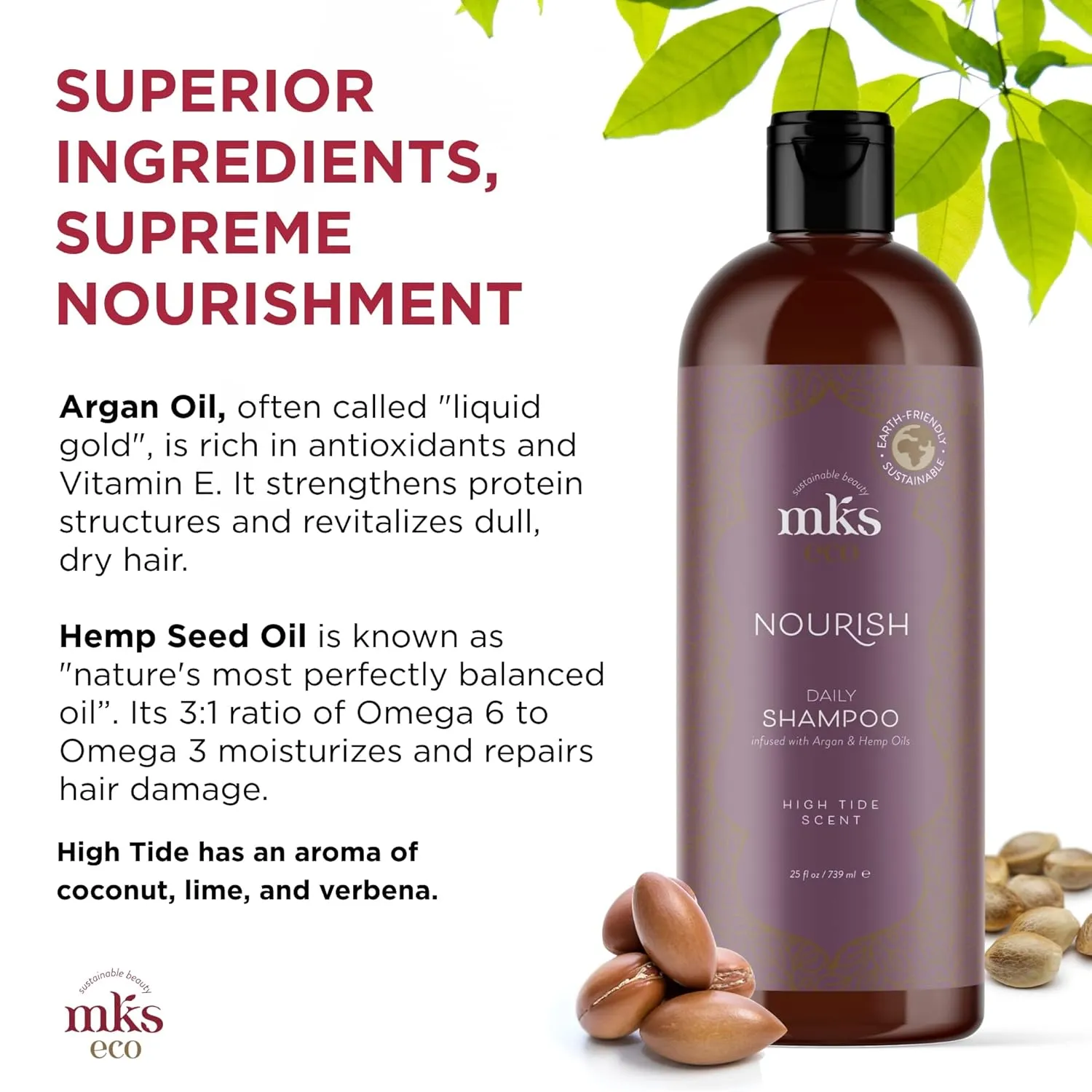 MKS eco Nourish Shampoo - Cleanses, Strengthens & Repairs - Ideal for Fine Hair, Safe for Color Treated Hair - Moroccan Argan Oil, Hemp Seed Oil - Vegan, Cruelty Free