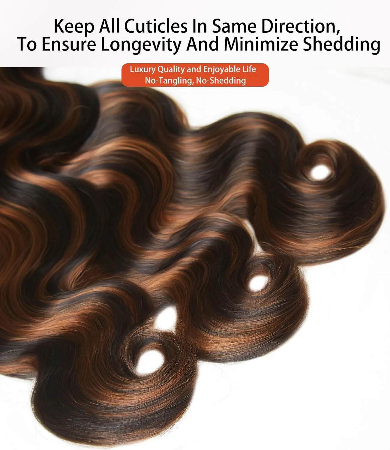 mlip Raw Bundles Human Hair Body Wave, No Tangle Shedding, Keep Texture Silky Soft After Multiple Washes, 15A Raw Indian Hair Bundles 16 18 20 Inches, Brown Highlight Bundles