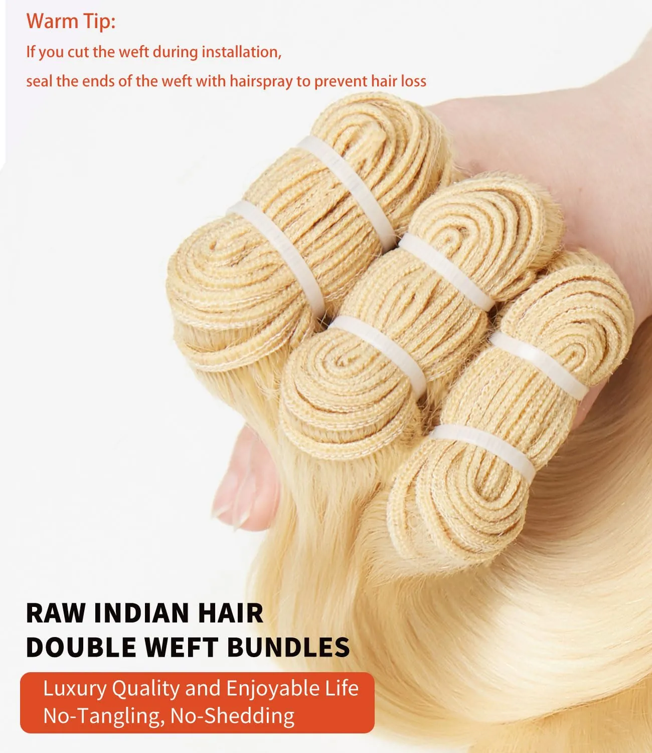 mlip Raw Bundles Human Hair Body Wave, No Tangle Shedding, Keep Texture Silky Soft After Multiple Washes, 15A Raw Indian Hair Bundles 16 18 20 Inches,613 Blonde Bundles